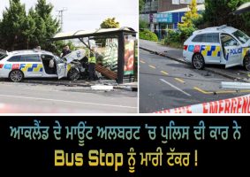 police car crashes into bus stop